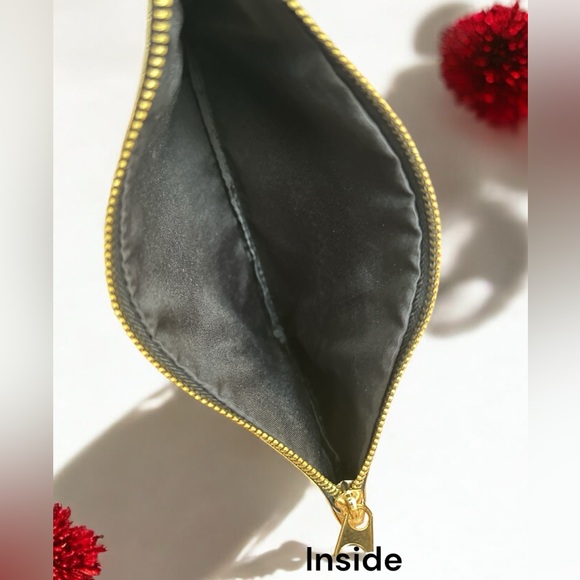 Diamond Pattern Shiny Wristlet Wallet Pouch Clutch Top Zip Gold Black - Picture 2 of 2